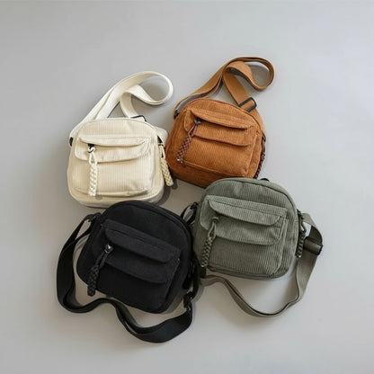 Korean Harajuku Messenger Bags Corduroy Women'S Small Shoulder Bag Teenager Girl Crossbody Bag Cute Tote Student Bolsa